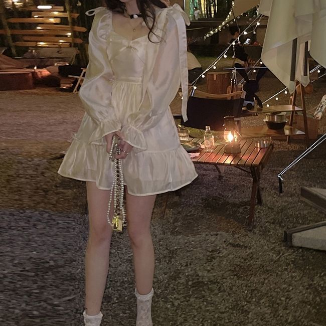 Đầm Tay Phồng Phối Nơ Phong Cách Pháp Thời Trang Mùa Hè Cho Nữ