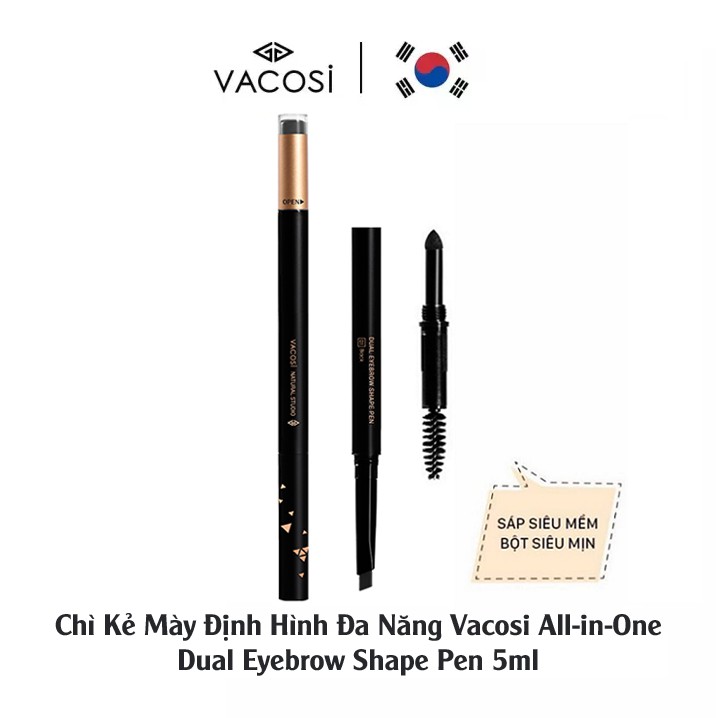 Chì Kẻ Mày Định Hình Đa Năng Vacosi All-in-One Dual Eyebrow Shape Pen 5ml