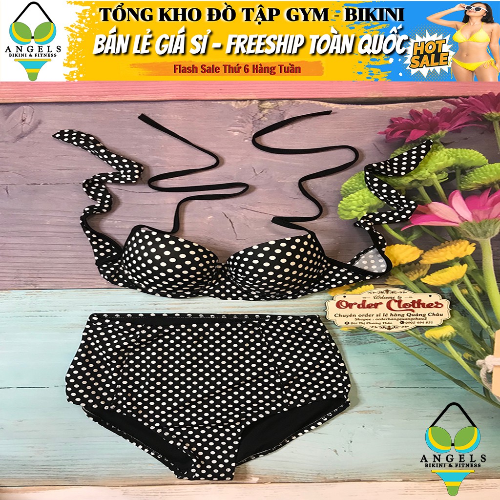 Bikini Bộ Đồ Bơi Hai Mảnh Tay Chấm Bi Đen Freesize BHV015 [ Giá Sỉ ] | BigBuy360 - bigbuy360.vn