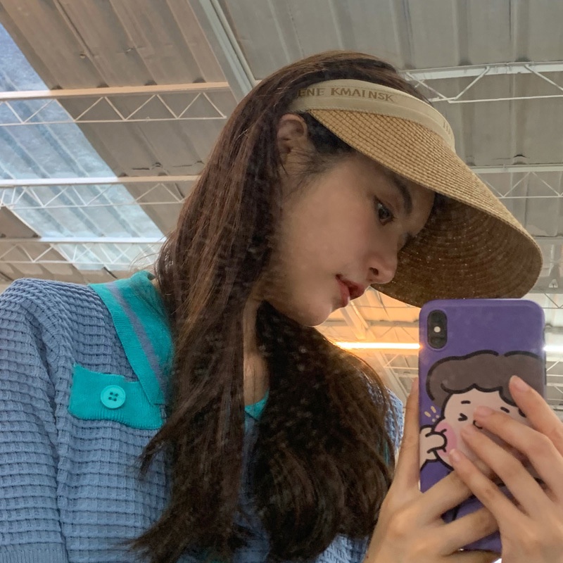 Mũ Cói Hở Đầu Vòng Màu Kem Phối Chữ Nón Đi Biển L2160