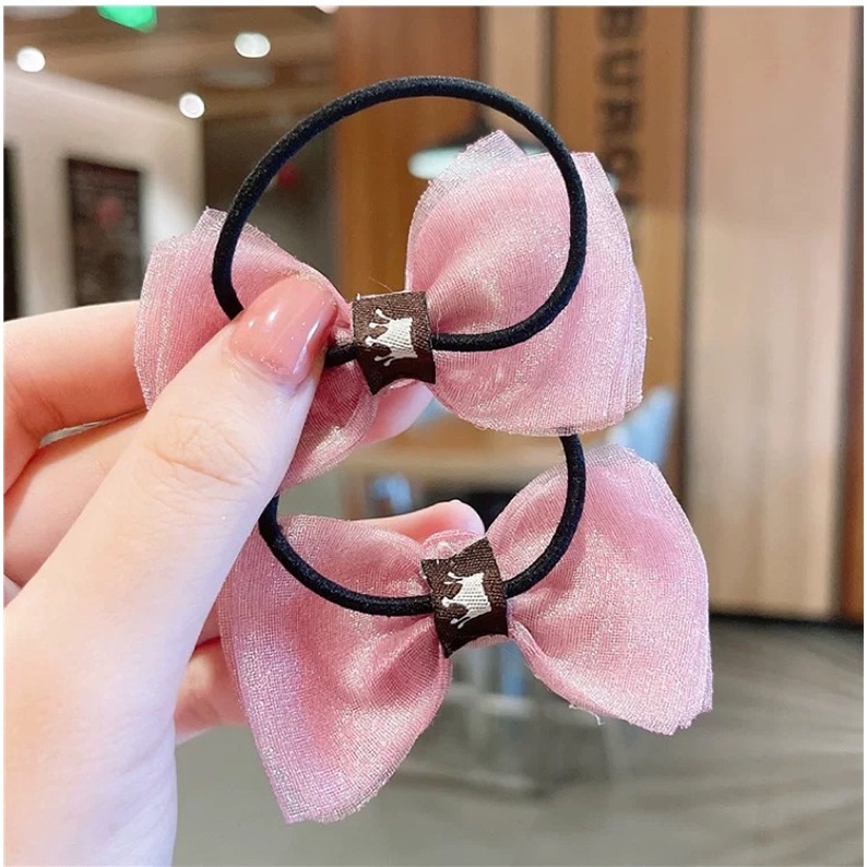 Set 2 chiếc kẹp tóc, dây buộc tóc cho bé gái hình nơ lưới nhiều màu, phụ kiện thời trang cho trẻ em phong cách Hàn Quốc