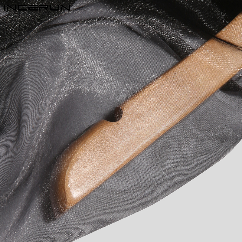 Áo sơ mi lưới INCERUN xuyên thấu dài tay phối màu với nút cài cho nam