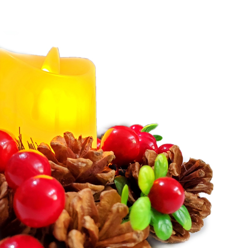 Chân nến quả thông giáng sinh trang trí noel (kèm nến điện tử)