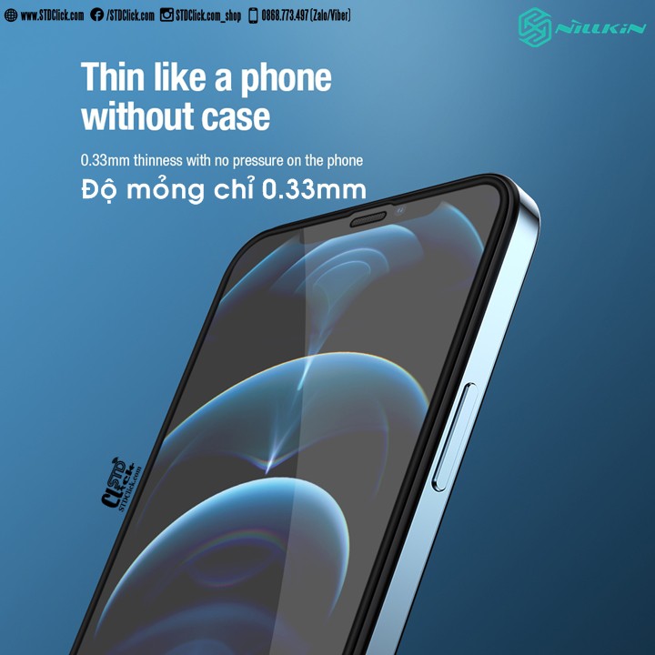 KÍNH CƯỜNG LỰC IPHONE 12 - 12 PRO NILLKIN PC VIỀN CAO CHỐNG TRẦY CHÍNH HÃNG
