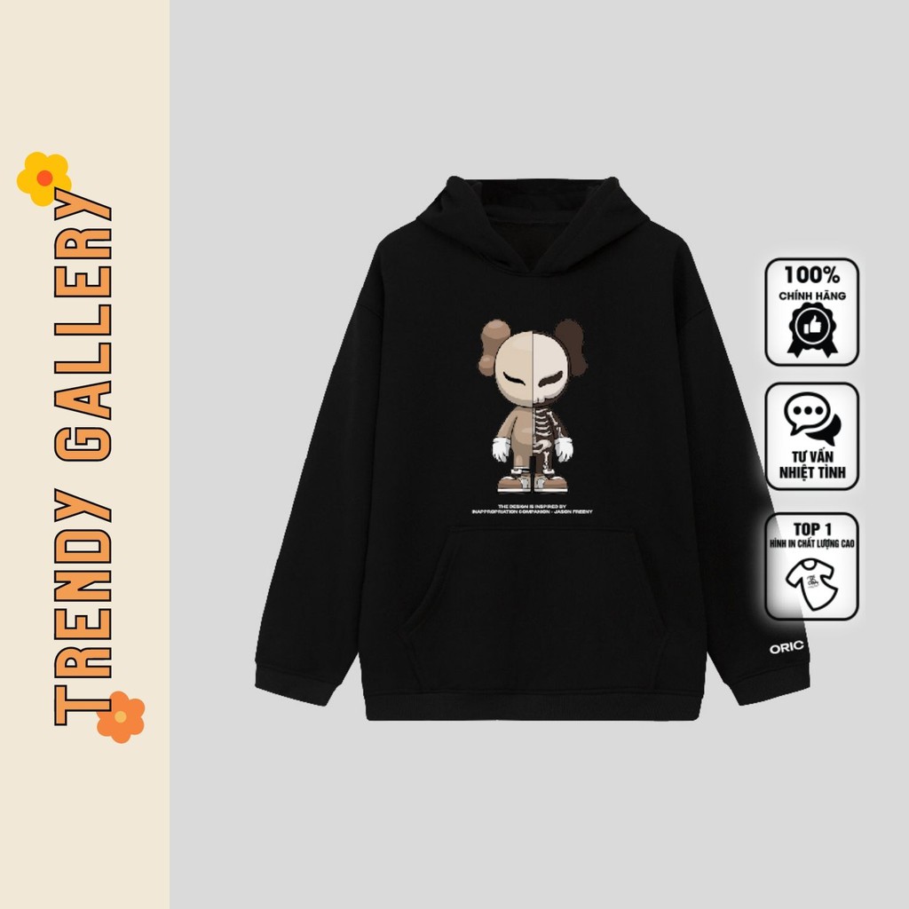 Áo Hoodie Nam Nỉ Form Rộng ORIC Trendy Gallery, Áo Hoodie Nam Nữ Trắng Đen In Hình Đơn Giản TV5013