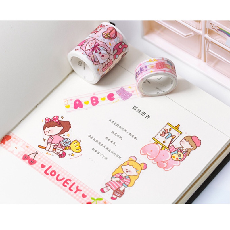 Hộp 5 cuộn băng keo washi họa tiết đáng yêu dùng trang trí sổ tay diy