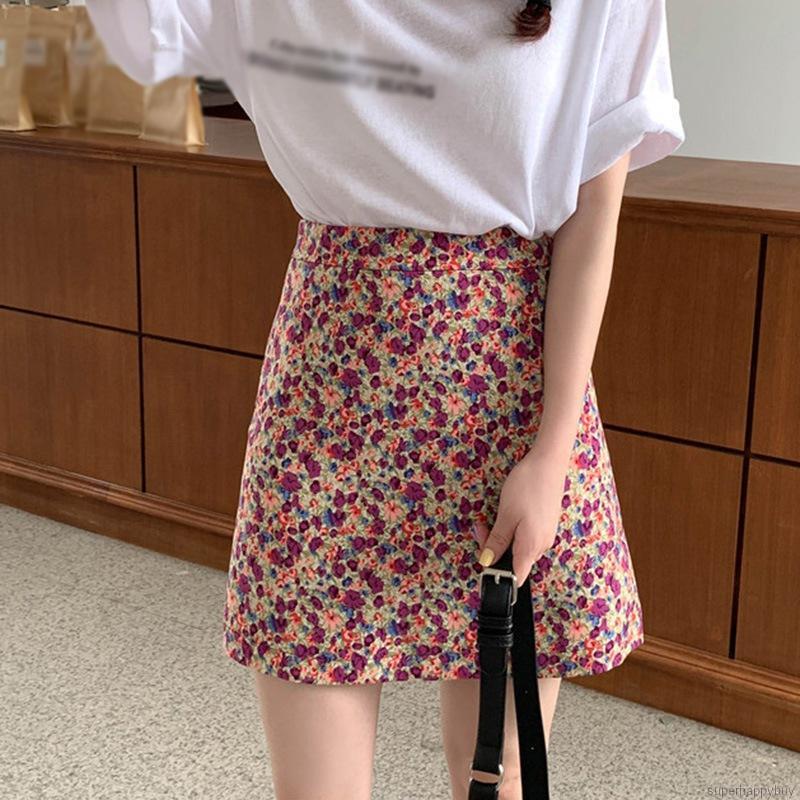 Chân Váy Lưng Cao Hoạ Tiết Hoa Phong Cách Retro