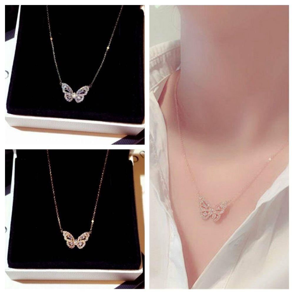 BEAUTY Vòng cổ Mặt Bướm Đính Đá Thời Trang Lãng Mạn