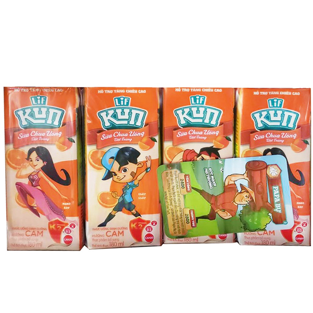 Sữa Kun Sôcôla Lúa Mạch/ Dâu/ Nho/ Bánh Quy/ Cam 180ml Lốc 4 Hộp