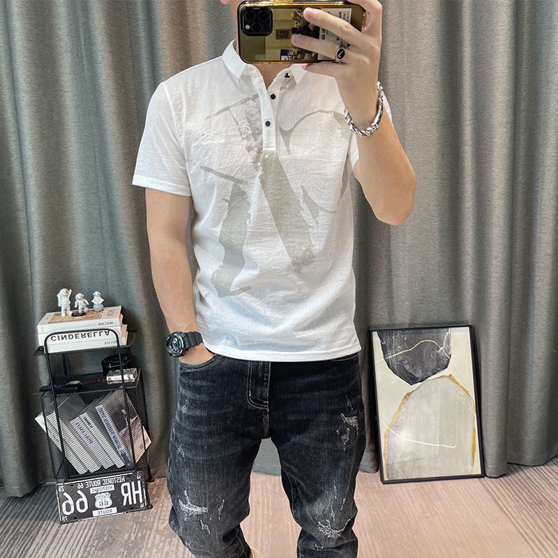 Áo Thun Polo Ngắn Tay Vải Lanh Cotton Ôm Dáng Thiết Kế Trẻ Trung Cho Nam