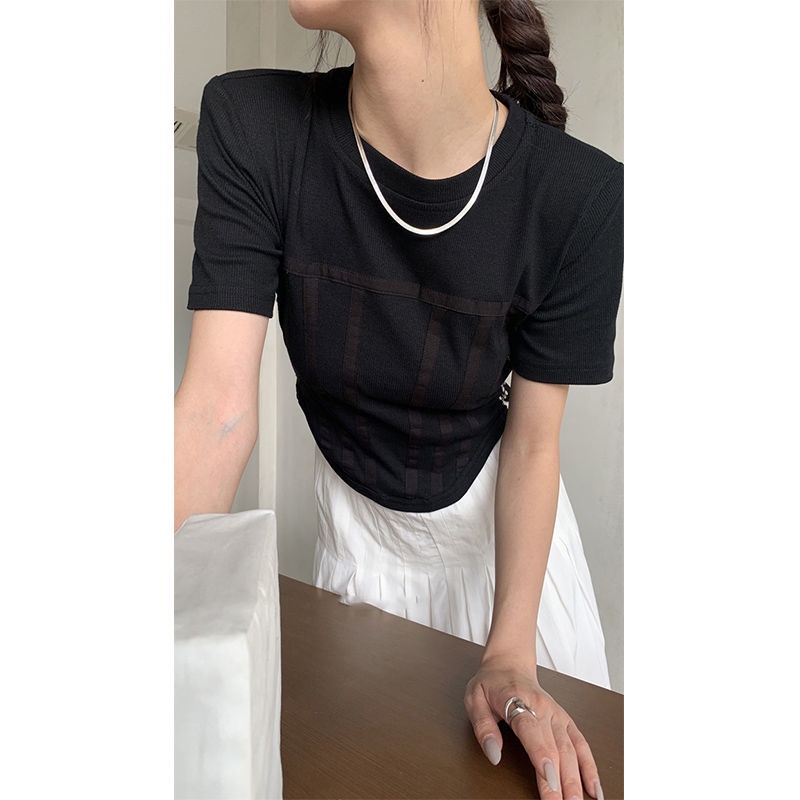 Áo Thun Tay Ngắn Dáng Ôm In Hình Xương Cá Thời Trang Mùa Hè Cho Nữ 2022