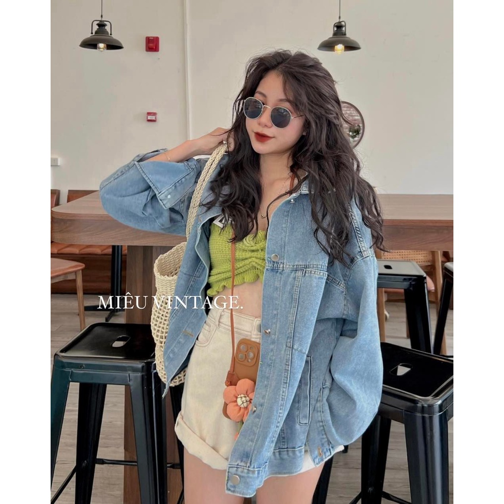 Áo khoác bò có size dáng rộng túi ngực chất bò dày dặn nam nữ mặc được vanmiushop