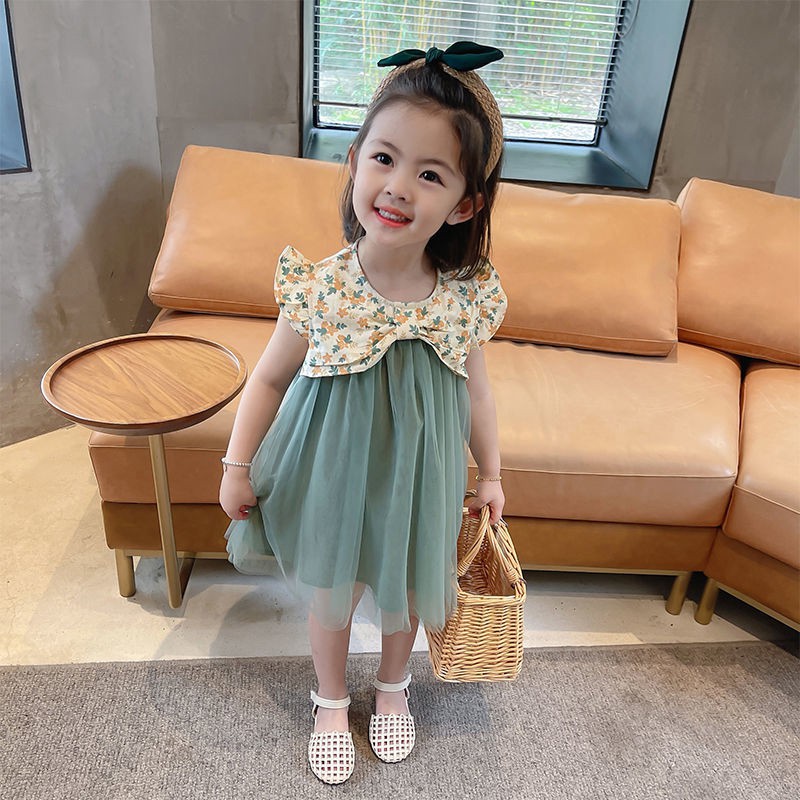 Đầm Công Chúa Phối Lưới Họa Tiết Hoa Phong Cách Phương Tây Cho Bé Gái