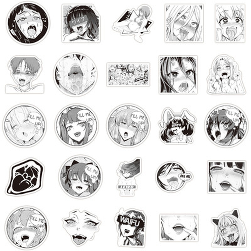 Set 10/ 50 miếng dán họa tiết hoạt hình anime ahegao hentai graffiti chống thấm nước trang trí đa năng