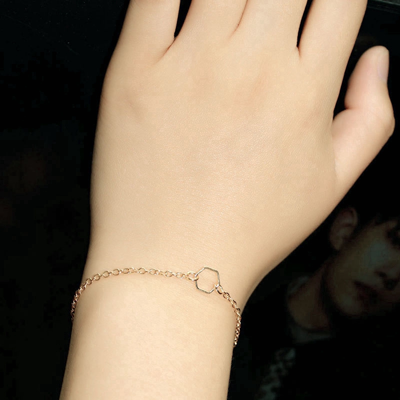 Vòng đeo tay 6 cạnh hình học màu vàng / bạc phong cách đơn giản | BigBuy360 - bigbuy360.vn