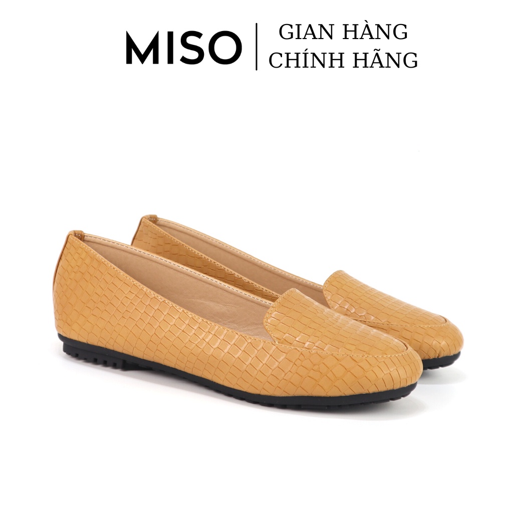 Giày mọi nữ mũi tròn basic phối vân da rắn sang chảnh đế bệt dễ mang đi học đi làm MISO M089