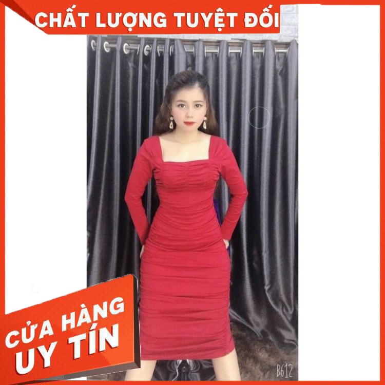 HÀNG CAO CẤP -  [HÌNH THẬT] Đầm body dài tay nhún thân form dài CHẤT THUN đẹp xuất sắc  - Hàng Cao Cấp