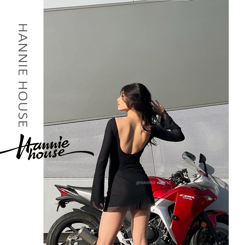 Đầm Dài Tay Hở Lưng Hai Lớp Xinh Xắn Dành Cho Nữ