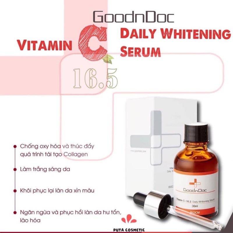 [HÀNG CHÍNH HÃNG] Serum dưỡng trắng sáng da, lão hóa da GOODNDOC VITAMIN C 16.5 DAILY WHITENING 30ML