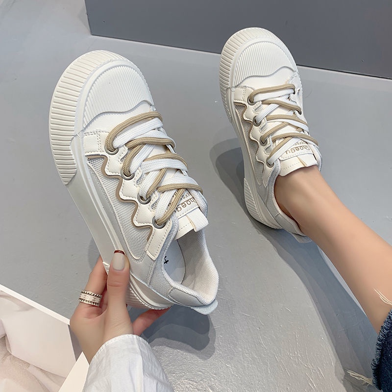 Jiashucheng Giày Thể Thao Trắng Phối Lưới Thoáng Khí Cột Dây Phong Cách Preppy Thời Trang Mùa Hè Cho Nữ
