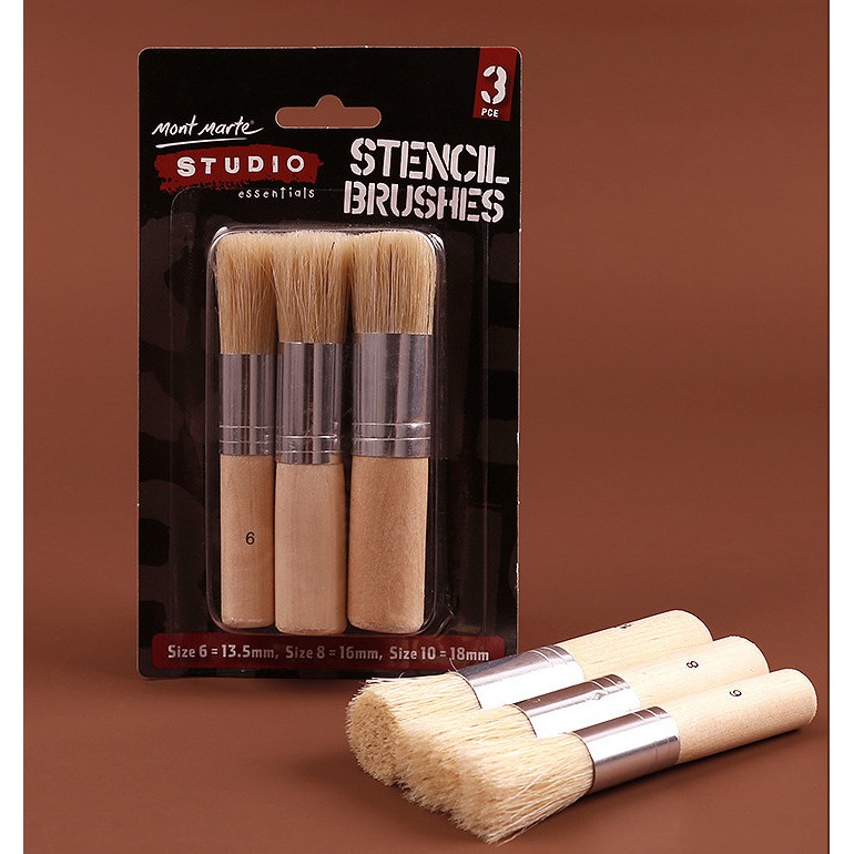 Bộ cọ vẽ đầu tròn lông lợn, cọ vẽ Stencil Brushes set 3 cây Mont Marte