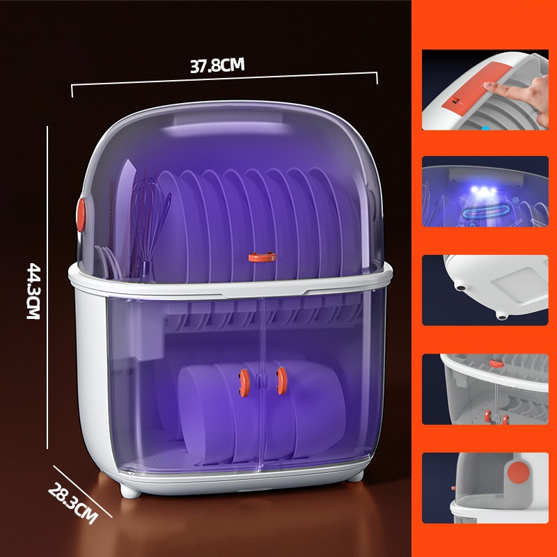 Tủ Đựng Bát Đĩa & Khử Trùng Tia UV Có Nắp Đậy THẾ HỆ MỚI - Kệ Đựng Chén Bát 2 Tầng