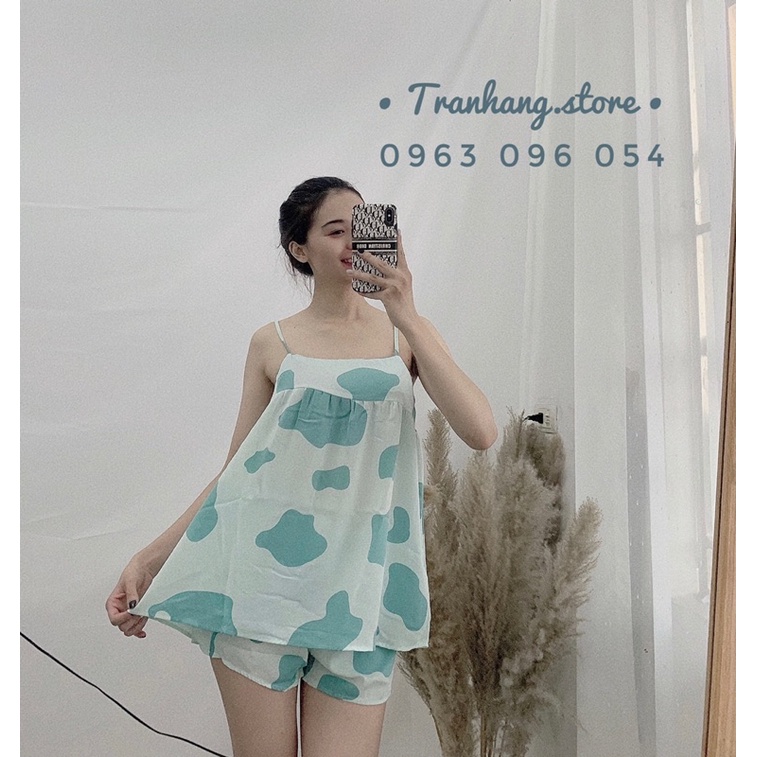 Set pijama / 2 dây bò sữa hothit chất voan lụa mêm mát - clip em quay cận chất nha