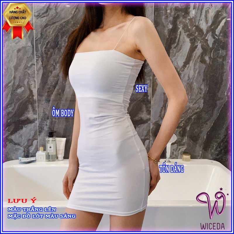 Váy 2 dây ôm body sexy thun gân dự tiệc Wiceda,đầm 2 dây trơn đen trắng chất mềm mịn VN301