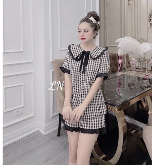 Bộ mặc nhà cổ bèo chất thô mát