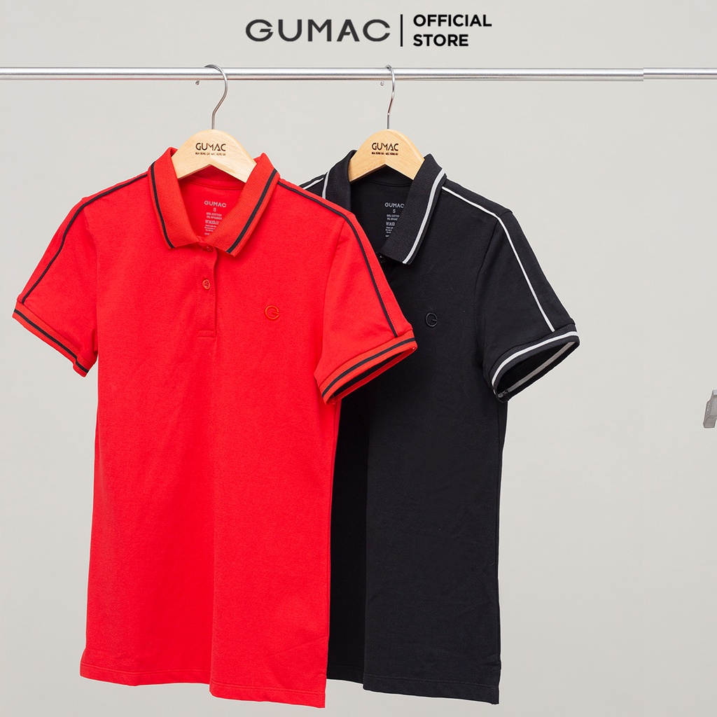 Áo polo nữ có cổ thời trang GUMAC thêu chữ phong cách, chất lượng ATB5209