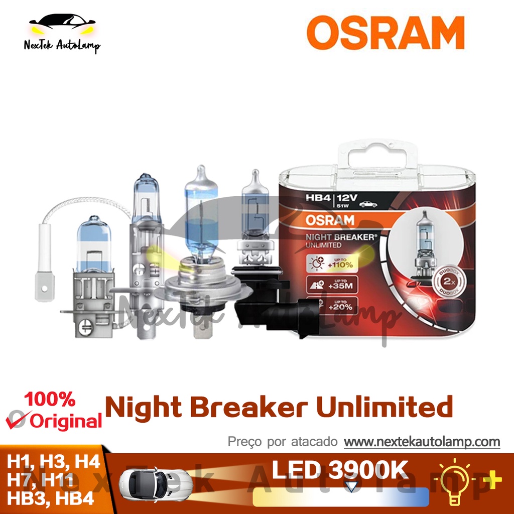 OSRAM NIGHT BREAKER UNLIMITED H1 H3 H4 H7 H11 HB3 HB4 Car Headlight Xenon Bulbs 3900K Đèn vàng Đèn xe gốc