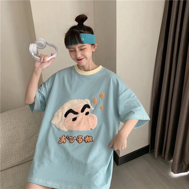 [EVACICI] Áo phông cotton hình bé Shin thêu siêu cute form rộng