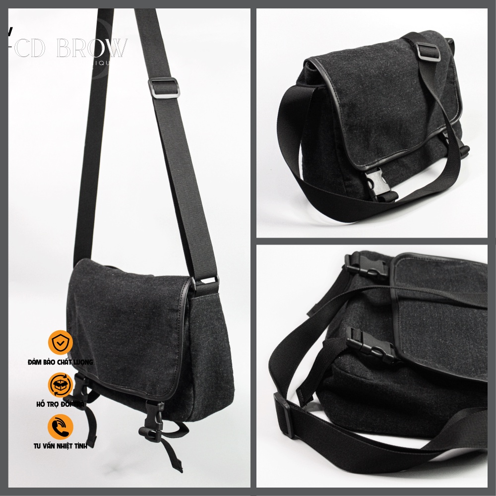 Túi đeo chéo CANVAS Cotton cao cấp Black. Cặp đeo chéo đi học đi chơi hợp thời trang cho nam và nữ