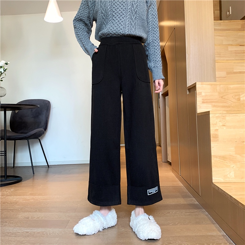 SUXI Quần dài ống rộng lưng cao phong cách hàn quốc