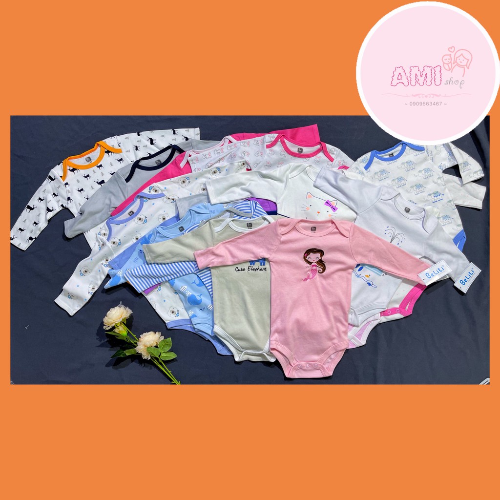 Bộ body chip dài tay Beliti mịn thoáng cho bé từ 0-12 tháng