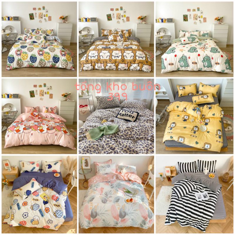 [RẺ VÔ ĐỊCH] bộ chăn ga gối 4 món cotton poly phong cách Hàn Quốc đẹp, chăn ga gối nệm, chăn, mền