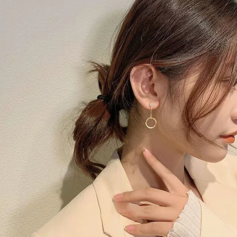 Đôi Khuyên Tai Thả Mặt Tròn Đính Đá Thời Trang Cho Nữ