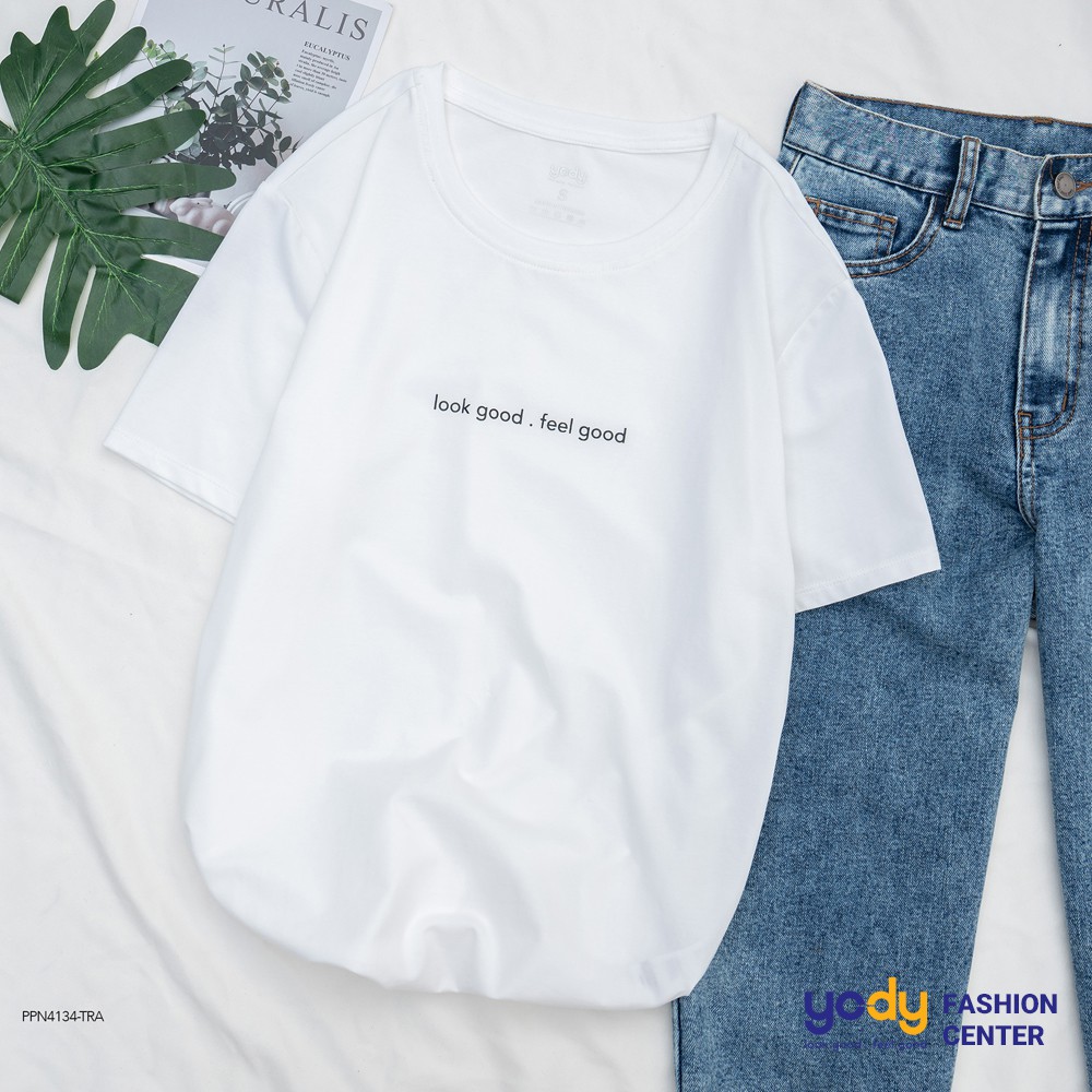 Áo phông nữ YODY cổ tròn form rộng vải cotton thoáng mát PPN4134 | BigBuy360 - bigbuy360.vn