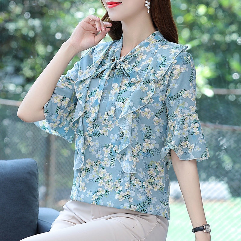 Áo Kiểu Tay Ngắn Cổ Chữ V Họa Tiết Hoa Thời Trang Mùa Hè Cá Tính Cho Nữ