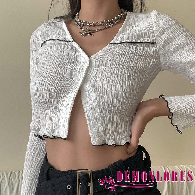 Áo Lửng Tay Dài Cổ V Gợi Cảm Dành Cho Nữ