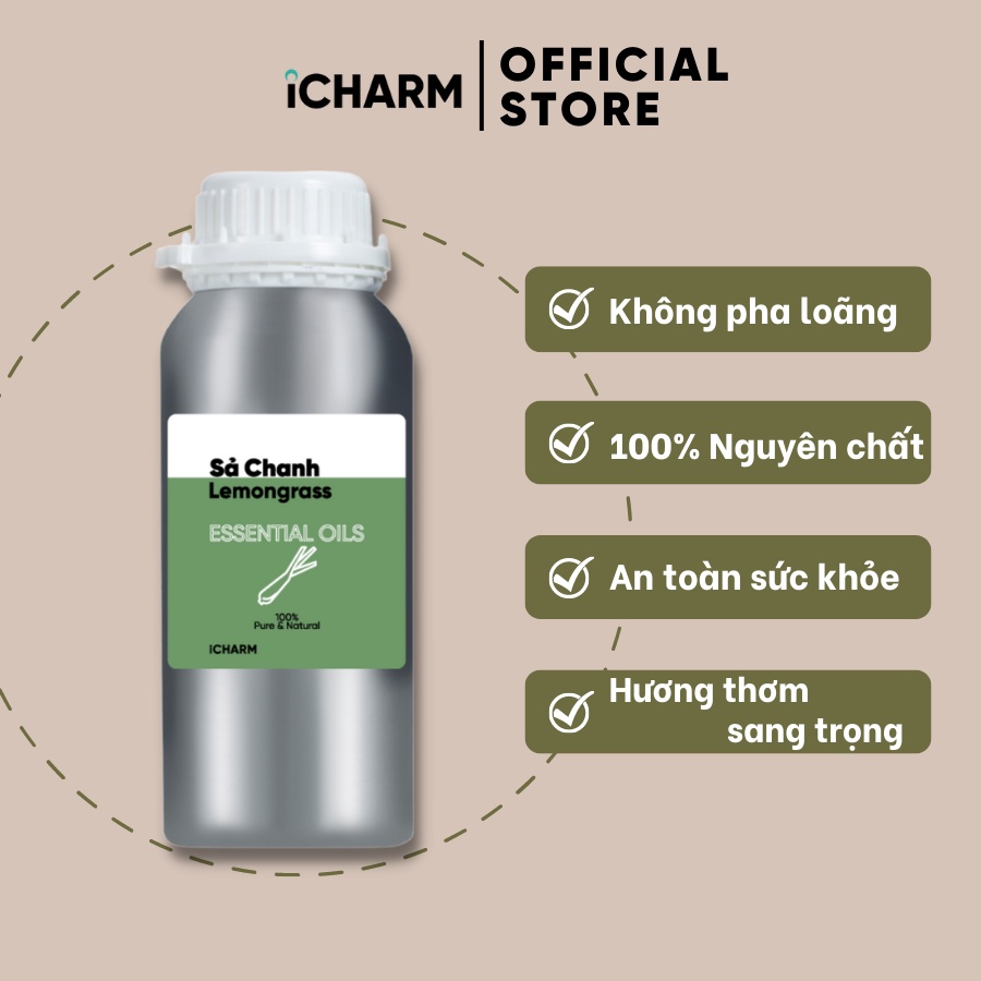Tinh dầu sả chanh 500ml, 1 Lít iCHARMvn - không chất tạo mùi, nguyên chất 100%