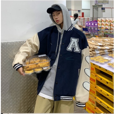 Áo khoác bomber họa tiết chữ A Varsity Jacket vải nỉ, áo bomber bóng chày nam nữ unisex form rộng