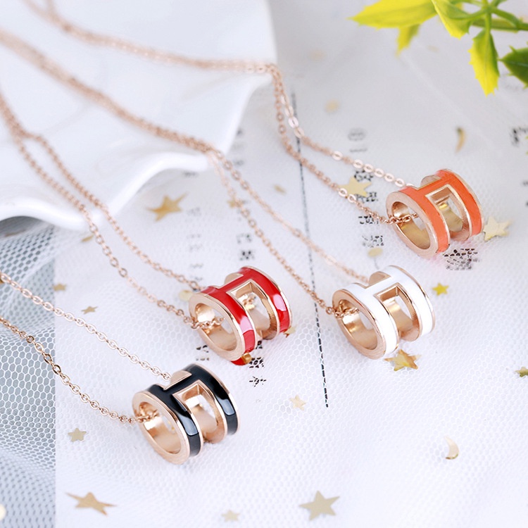 Dây Chuyền Thép Titan Mặt Chữ H Màu Vàng Hồng Thời Trang Đơn Giản Chất Lượng Cao Cho Nữ