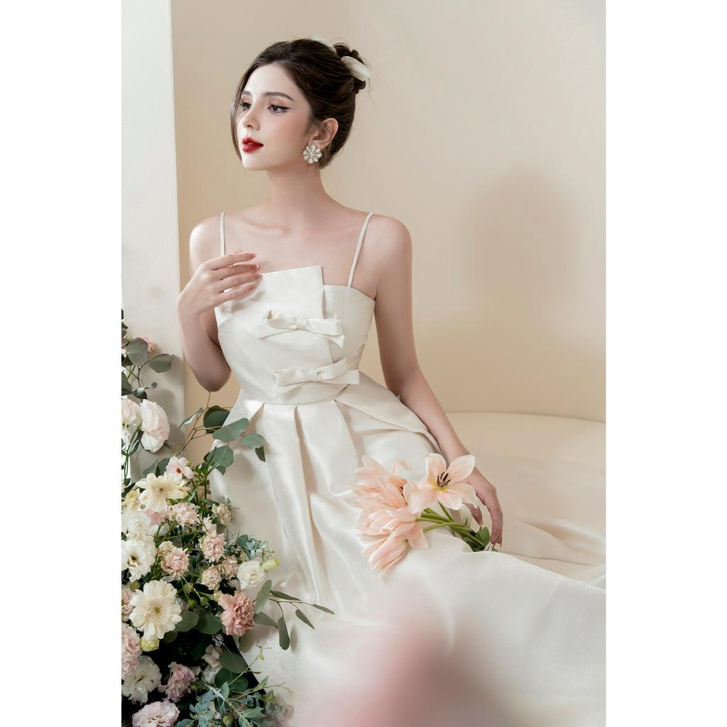 Váy 2 dây đáp ngực đính 2 nơ   TIINSTORE  V0D829