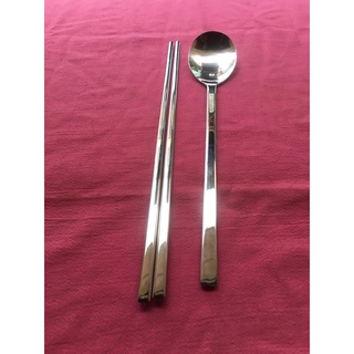 Bộ muỗng đũa đầu dẹp inox kiểu Hàn Quốc không hoa văn