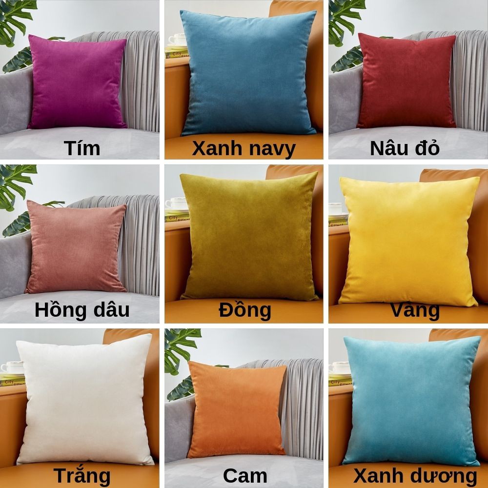 Gối tựa lưng sofa, vỏ gối sofa chất nhung, chất thô gai cao cấp, chọn mẫu vô tư