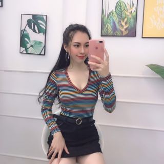 Áo thun sọc cổ tim dưới 52 kg ( sale )