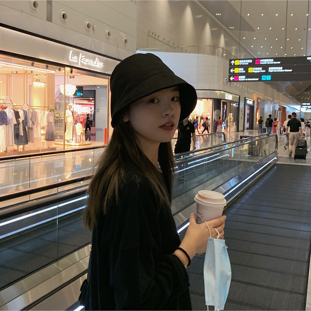 Mũ Bucket Da Lộn Màu Trơn Che Mặt Thời Trang Thu Đông Phong Cách Hàn Quốc Cho Nữ