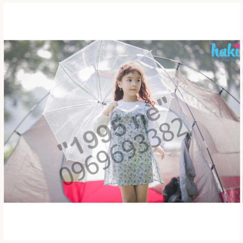 Váy hoa phối tay trắng hai dây - Hoa hồng xanh - Haki HK488 ( Hàng Việt Nam xuất khẩu)