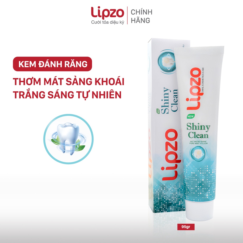 Kem Đánh Răng Lipzo Shiny Clean Vị The Mát Diệt Khuẩn 95g Khử Mùi, Không Bào Mòn Men Răng Từ Khoáng Chất Vỏ Sò